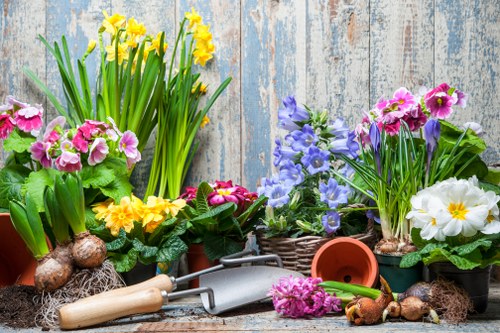 Insured gardening professionals performing risk assessment in Leyton